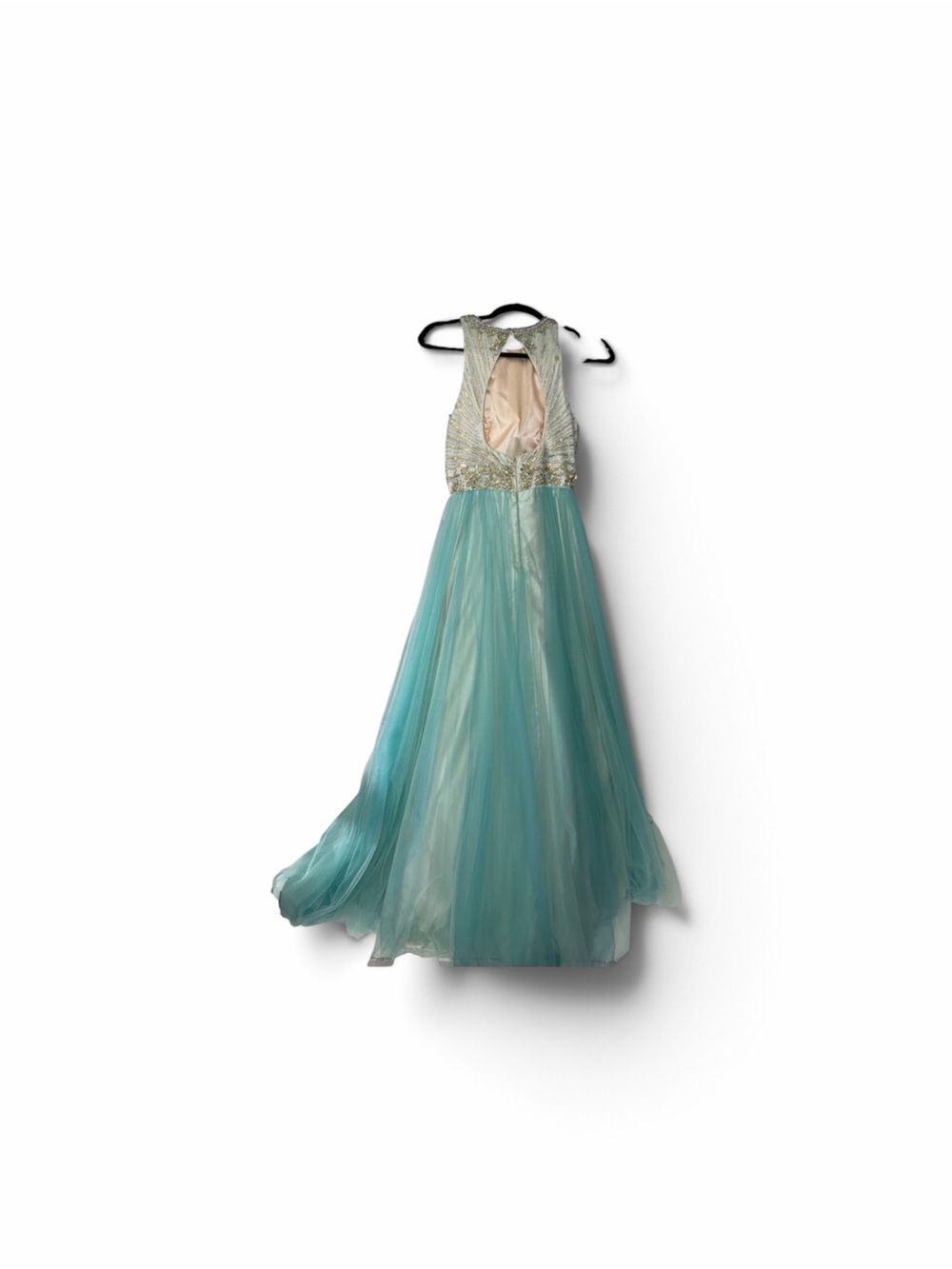 Girls Seafoam Tulle Halter Dress with Embellished Bodice